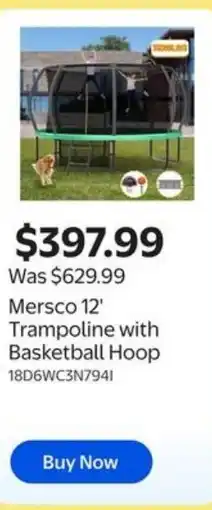 Walmart Mersco 12' Trampoline with Basketball Hoop offer