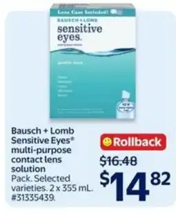 Walmart Bausch + Lomb Sensitive Eyes® multi-purpose contact lens solution offer