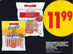 No Frills Marcangelo sausage, breakfast sausage, patties or italian style meatballs offer