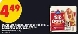 No Frills Maple leaf natural top dogs hot dogs offer