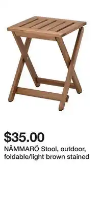 IKEA NÄMMARÖ Stool, outdoor, foldable/light brown stained offer