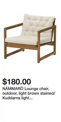 IKEA NÄMMARÖ Lounge chair, outdoor, light brown stained/Kuddarna light gray-beige offer