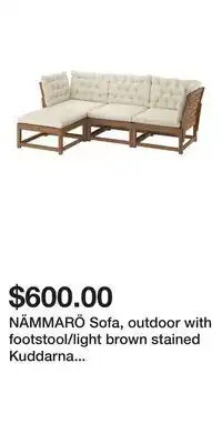 IKEA NÄMMARÖ Sofa, outdoor with footstool/light brown stained Kuddarna light grey-beige offer