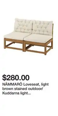 IKEA NÄMMARÖ Loveseat, light brown stained outdoor/Kuddarna light gray-beige offer