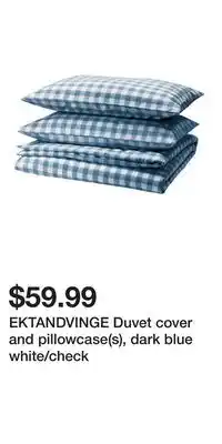 IKEA EKTANDVINGE Duvet cover and pillowcase(s), dark blue white/check offer
