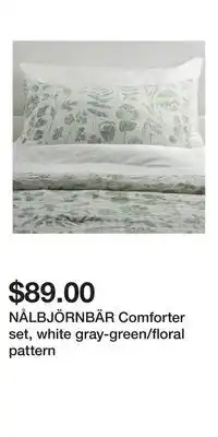 IKEA NÅLBJÖRNBÄR Comforter set, white gray-green/floral pattern offer