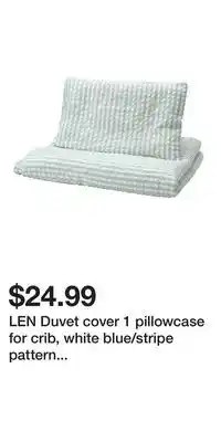 IKEA LEN Duvet cover 1 pillowcase for crib, white blue/stripe pattern seersucker offer