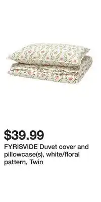 IKEA FYRISVIDE Duvet cover and pillowcase(s), white/floral pattern, Twin offer