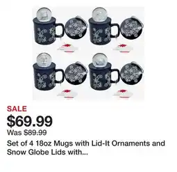 TSC Stores Set of 4 18oz Mugs with Lid-It Ornaments and Snow Globe Lids with Gift Box offer