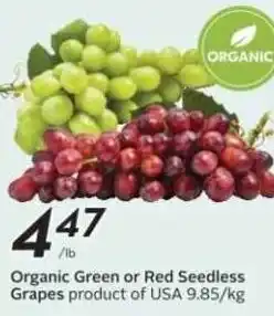 Sobeys Organic Green or Red Seedless Grapes offer