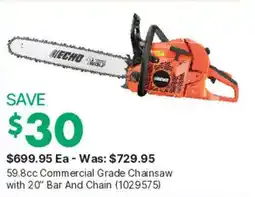 Kent 59.8cc Commercial Grade Chainsaw with 20" Bar And Chain offer