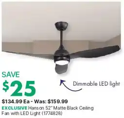 Kent Hans on 52" Matte Black Ceiling Fan with LED Light offer