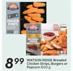Sobeys WATSON RIDGE Breaded Chicken Strips, Burgers or Popcorn offer