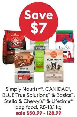 Petsmart Simply Nourish, CANIDAE, BLUE True Solutions & Basics, Stella & Chewy's & Lifetime Dog Food offer