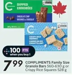 Sobeys COMPLIMENTS Family Size. Granola Bars or Crispy Rice Squares offer