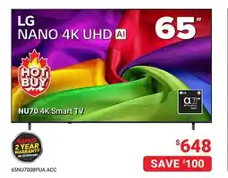 Visions Electronics LG NANO 4K UHD AI 65 NU70 4K Smart TV offer