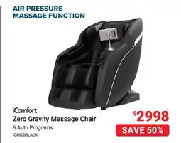 Visions Electronics iComfort Zero Gravity Massage Chair offer