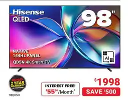 Visions Electronics Hisense NATIVE 144Hz PANEL QD5N 4K Smart TV offer