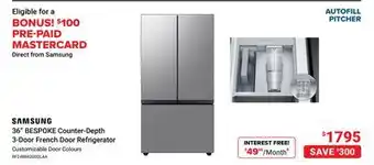 Visions Electronics SAMSUNG 36 BESPOKE Counter-Depth 3-Door French Door Refrigerator offer