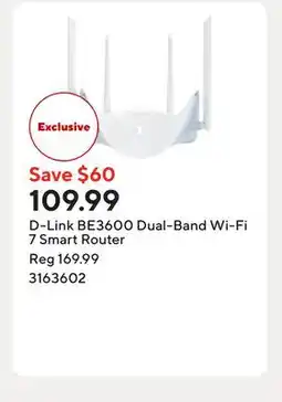Staples D-Link BE3600 Dual-Band Wi-Fi 7 Smart Router offer