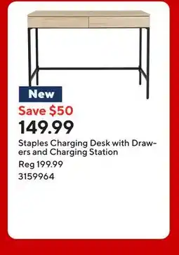 Staples Staples Charging Desk with Drawers and Charging Station offer