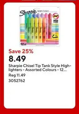 Staples Sharpie Chisel Tip Tank Style Highlighters - Assorted Colours offer