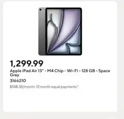 Staples Apple iPad Air 13 - M4 Chip - Wi-Fi - 128 GB - Space Grey offer