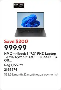 Staples HP Omnibook 3 17.3 FHD Laptop - AMD Ryzen 5-130 - 1 TB SSD - 24 GB RAM - Windows 11 Home offer