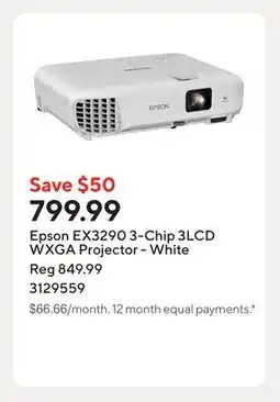 Staples Epson EX3290 3-Chip 3LCD WXGA Projector - White offer