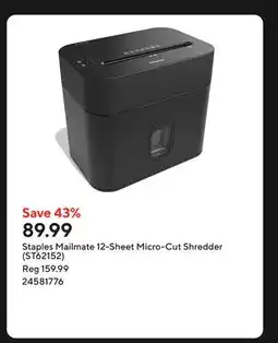 Staples Staples Mailmate 12-Sheet Micro-Cut Shredder (ST62152) offer