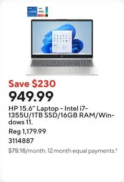 Staples HP 15.6 Laptop - Intel i7-1355U/1TB SSD/16GB RAM/Windows 11 offer
