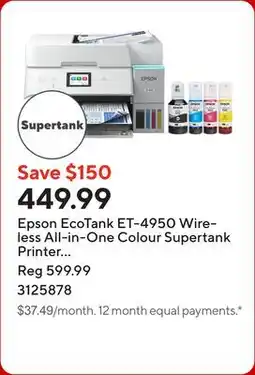 Staples Epson EcoTank ET-4950 Wireless All-in-One Colour Supertank Printer – White offer