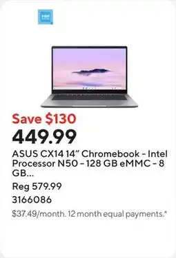 Staples ASUS CX14 14 Chromebook - Intel Processor N50 - 128 GB eMMC - 8 GB RAM - Chrome OS - Misty Grey offer