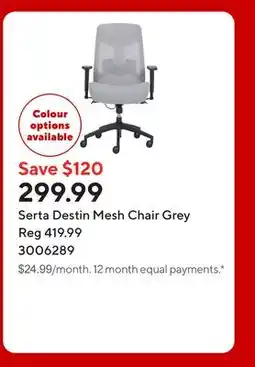 Staples Serta Destin Mesh Chair Grey offer