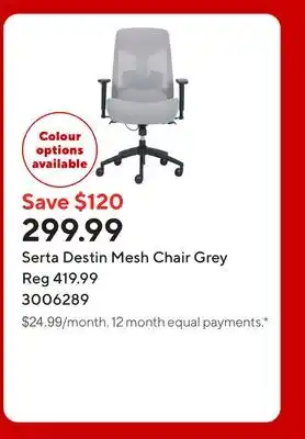 Staples Serta Destin Mesh Chair Grey offer