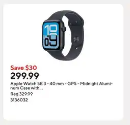 Staples Apple Watch SE 3 - 40 mm - GPS - Midnight Aluminum Case with Midnight Sport Band - S/M offer