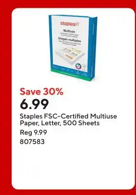 Staples Staples FSC-Certified Multiuse Paper, Letter, 500 Sheets offer