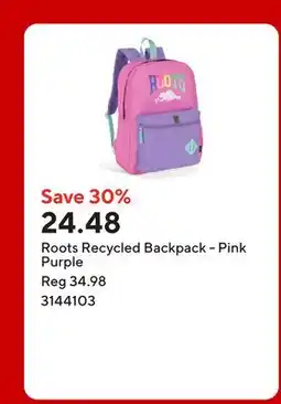 Staples Roots Recycled Backpack - Pink Purple offer