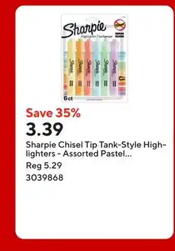 Staples Sharpie Chisel Tip Tank-Style Highlighters - Assorted Pastel Colours offer