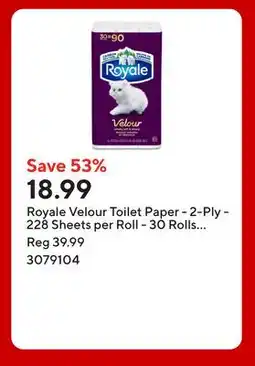 Staples Royale Velour Toilet Paper - 2-Ply - 228 Sheets per Roll - 30 Rolls per Pack offer
