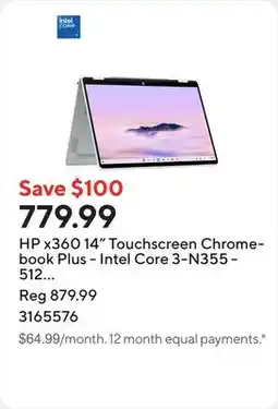 Staples HP x360 14 Touchscreen Chromebook Plus - Intel Core 3-N355 - 512 GB SSD - 8 GB RAM - Chrome OS offer