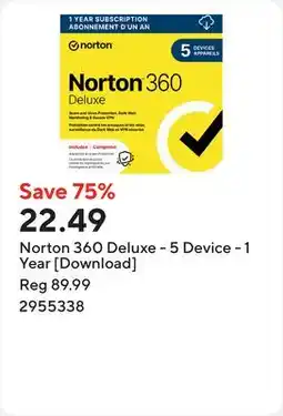 Staples Norton 360 Deluxe - 5 Device - 1 Year [Download] offer
