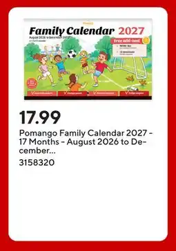 Staples Pomango Family Calendar 2027 - 17 Months - August 2026 to December 2027 - English offer