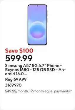Staples Samsung A57 5G 6.7 Phone - Exynos 1680 - 128 GB SSD - Android 16.0 - Navy offer