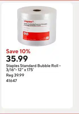 Staples Staples Standard Bubble Roll - 3/16- 12 x 175' offer
