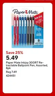 Staples Paper Mate Inkjoy 300RT Retractable Ballpoint Pen, Assorted offer
