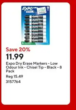 Staples Expo Dry Erase Markers - Low Odour Ink - Chisel Tip - Black offer