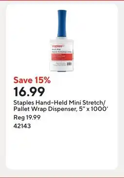Staples Staples Hand-Held Mini Stretch/Pallet Wrap Dispenser, 5 x 1000' offer