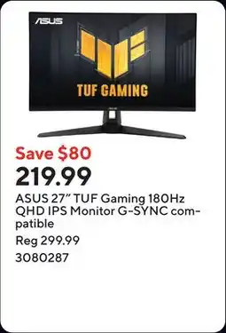 Staples ASUS 27 TUF Gaming 180Hz QHD IPS Monitor G-SYNC compatible offer