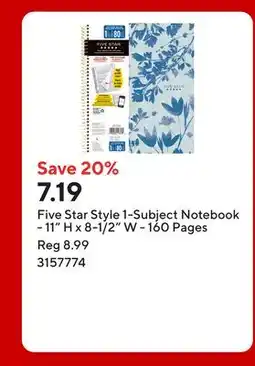 Staples Five Star Style 1-Subject Notebook - 11 H x 8-1/2 W - 160 Pages offer